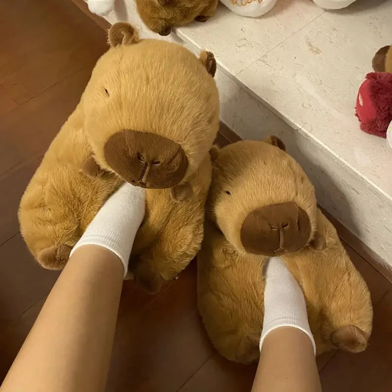 Cuteeeshop Cuteee Family Winter Warm Capybara/Teddy Bear Slippers Women's Brown Slippers Animal Plush