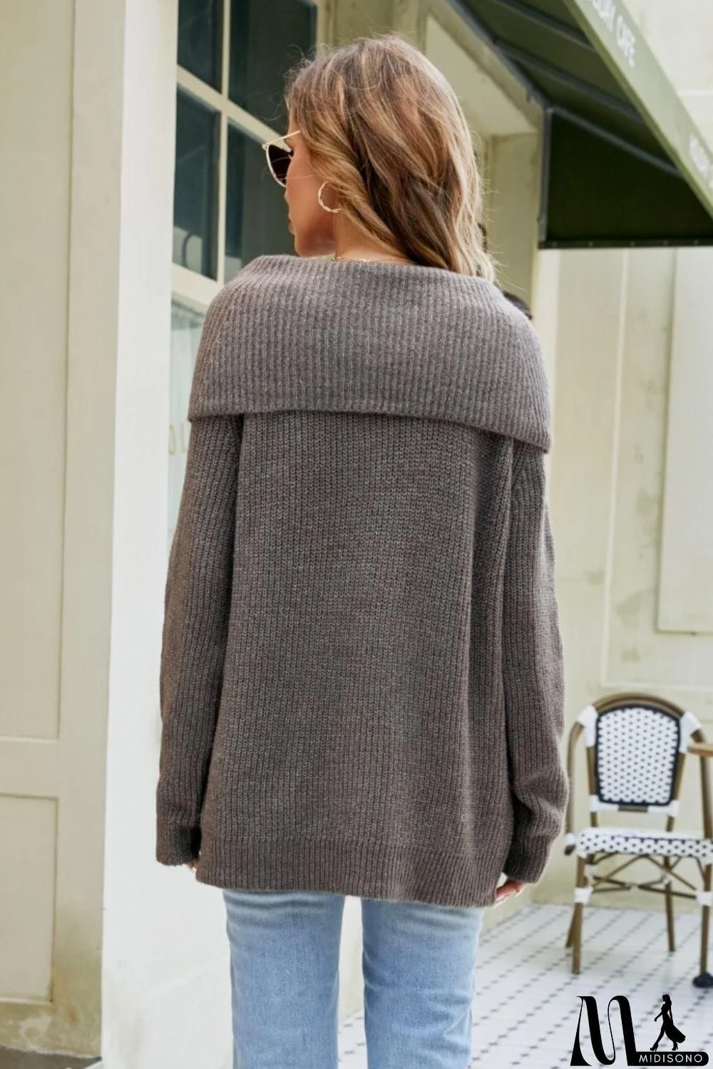 MidiSono - Cowl Neck Raglan Sleeve Sweater