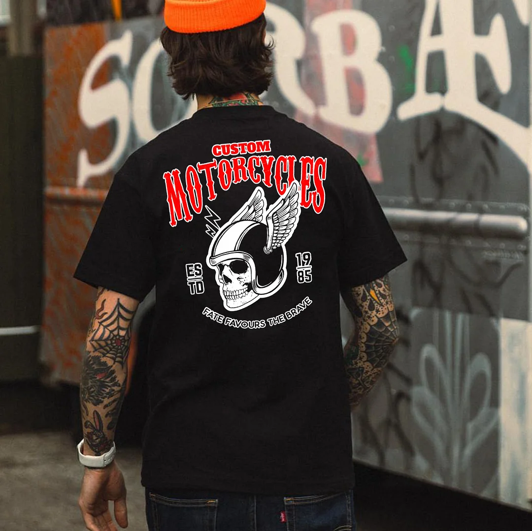 CUSTOM MOTORCYCLES Helmet Skull Print Men's T-shirt