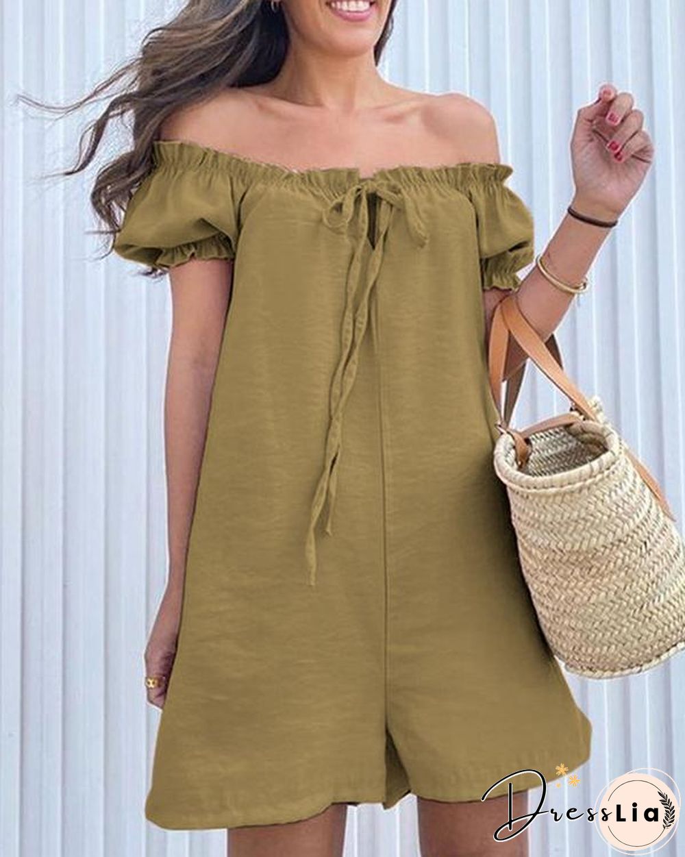 Drawstring Off Shoulder Romper