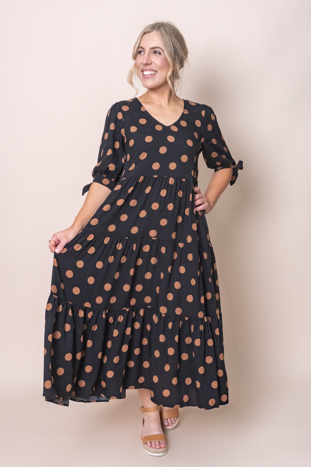 Gayle Polka Dot Midi Dress in Black