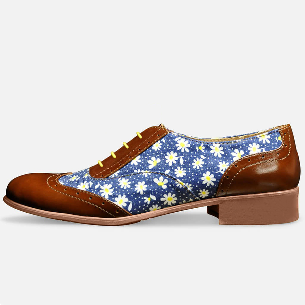 Multicolor  Closed Round Toe Lace Up Oxford Shoes With Low Chunky Heels Nicepairs