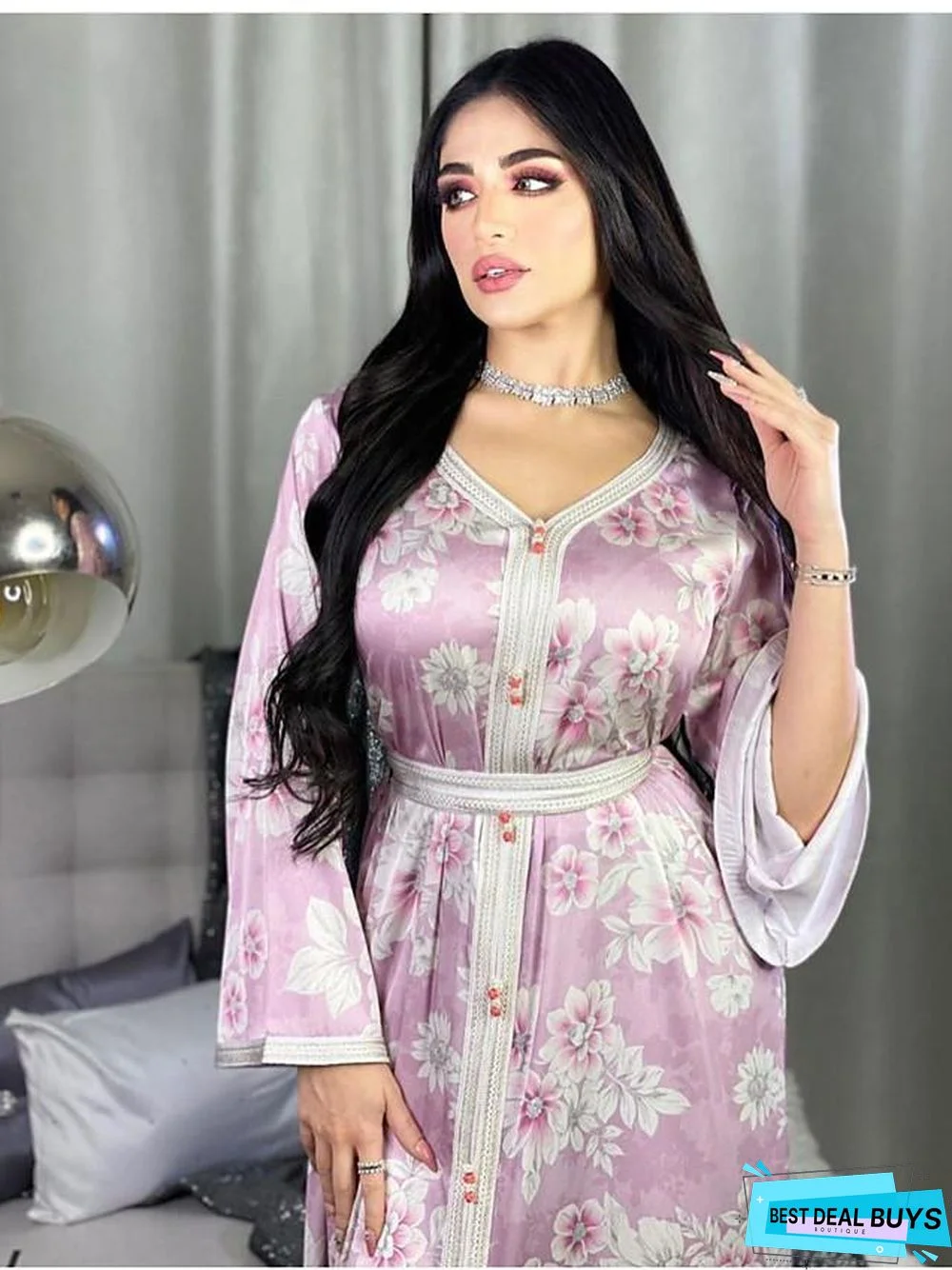 Women's Shift Dress Maxi long Dress Long Sleeve Floral Print Fall Spring Casual Purple