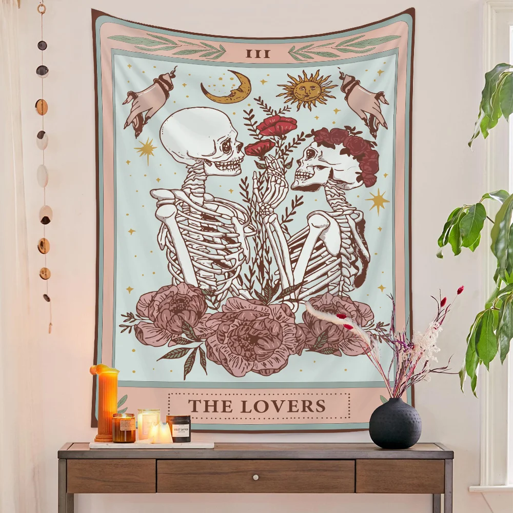 Athvotar Skull Lovers Tapestry Wall Hanging Aesthetic Background Cloth Sun Boho Decoration Home Art Tapiz for Bedroom Room Tapisserie
