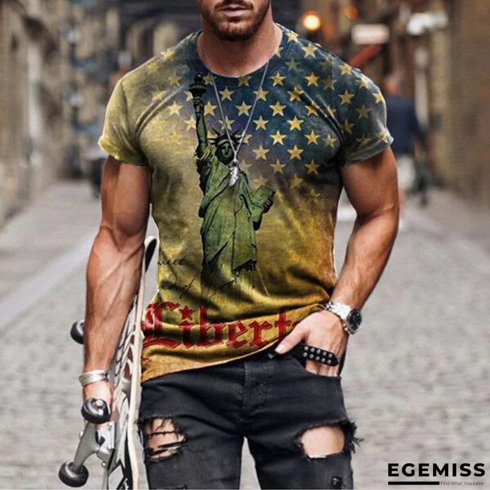 Flag 3D Printed Crew Neck Short Sleeve Street Trend | EGEMISS
