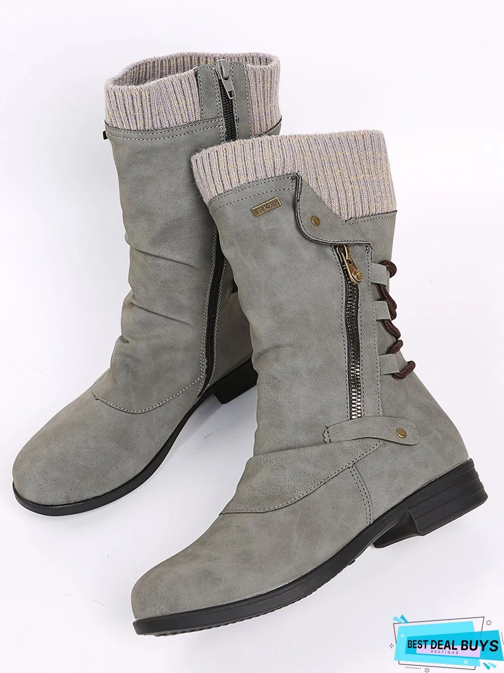 Vintage Yarn Panel Side Zip Flat Boots