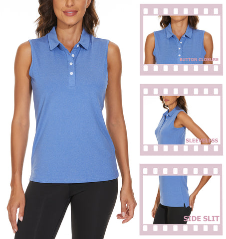 Women's Polo T-Shirts Sleeveless Tennis Golf Tee Shirts 4-Button