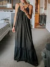 Loose Solid Color Condole Belt Maxi Dress