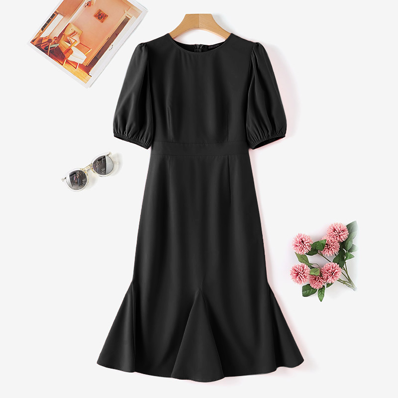 ZANZEA Summer Elegant Party Sundress Women Short Puff Sleeve Slim Fit Dress Stylish Solid Fishtail Hem Vestidos Female Work Robe