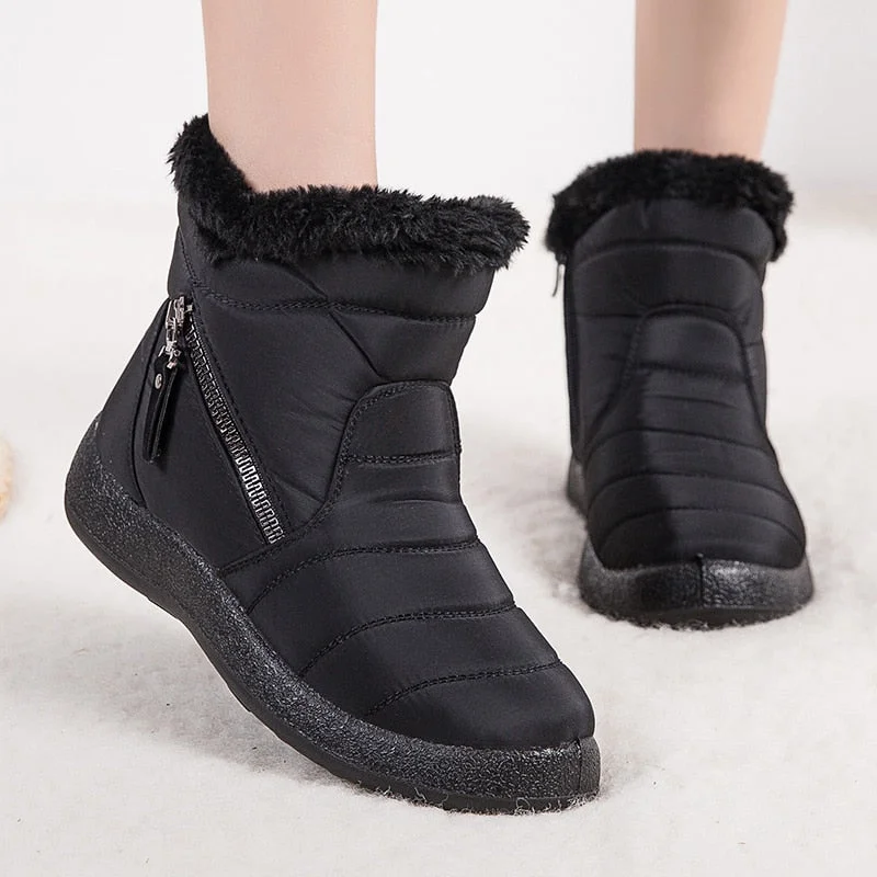 Women Boots Waterproof Solid Color Snow Boots Winter Shoes Woman Zipper Non-slip Women Ankle Boots Flats Winter Bottes Femmes