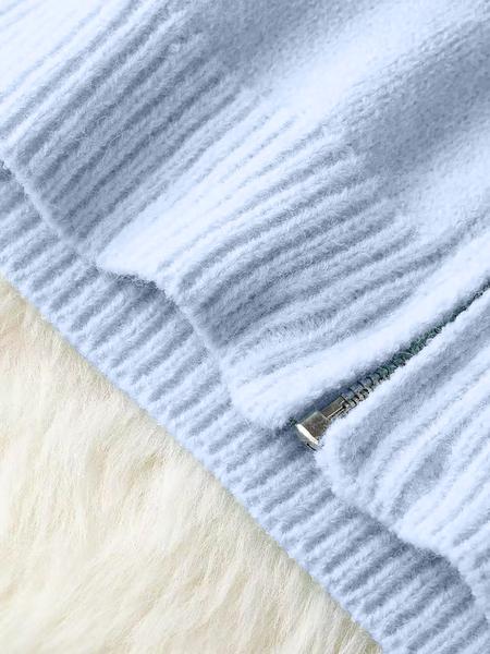 Long Sleeve Loose Knit Hoodie with Zipper Cardigan, Soft Comfortable Unique Design for Autumn & Winter Stylish Tops, Womenswear