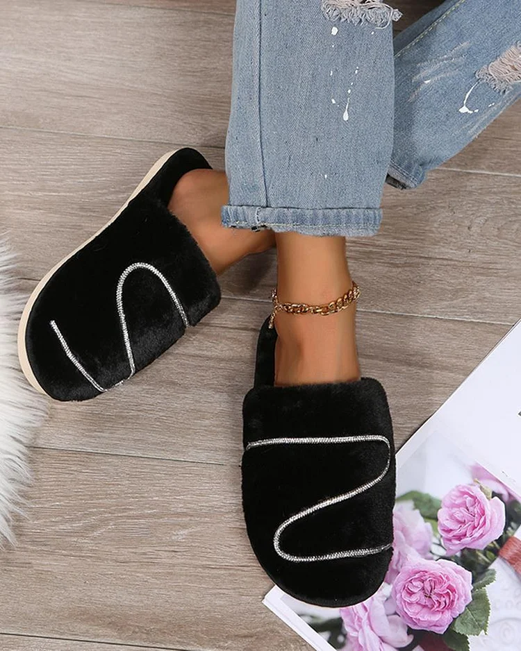 Round Toe Comfortable and Warm Flat Slippers