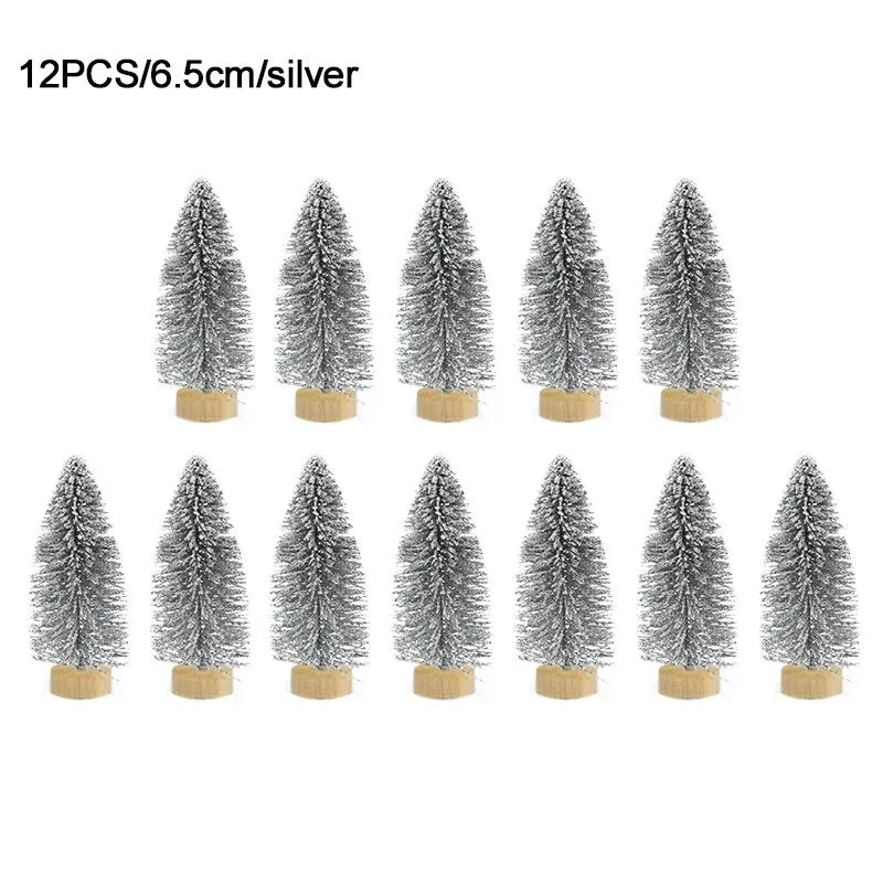 12pcs Mini Christmas Tree Pine Tree DIY Christmas Decorations For Home Table Navidad Xmas Ornaments New Year Decor Kids Gift