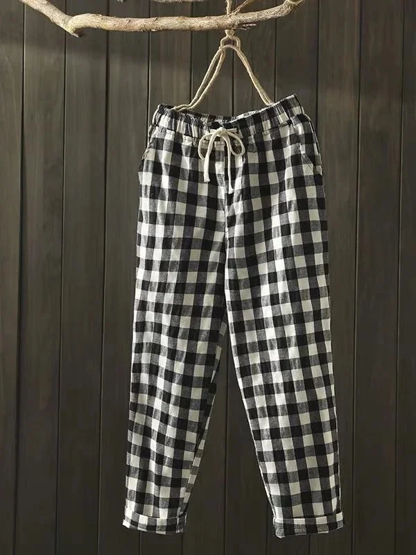 Loose plaid casual pants nine-point carrot pants