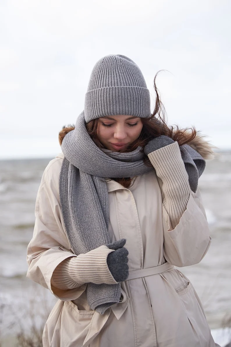 Knitted hat made of 100% organic merino wool / wool scarf XXL / knitted scarf / beanie cap / wool cap / winter cap / model Lenggries