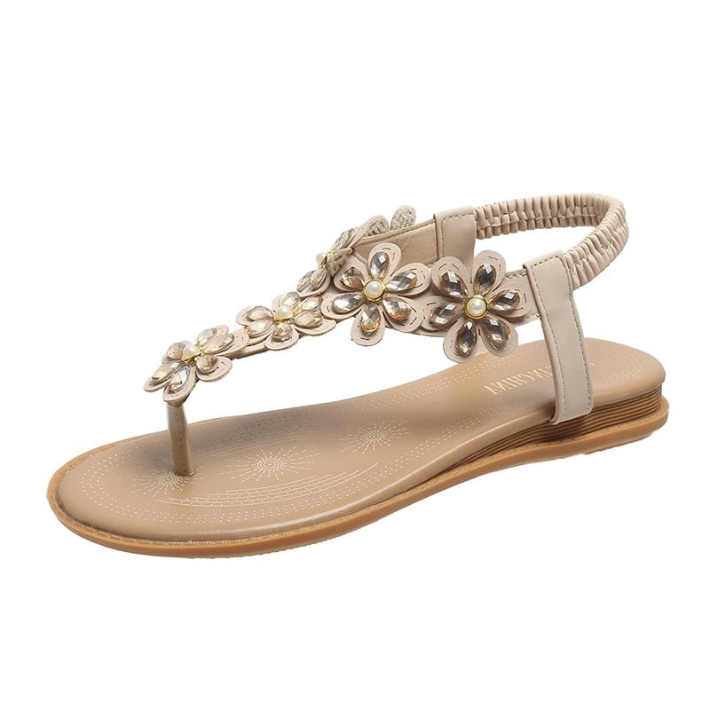 2022 Women Shoe Sandals Designer Pearl Crystal Flower Metal Flip-Flops Luxury Slipper Korean Style