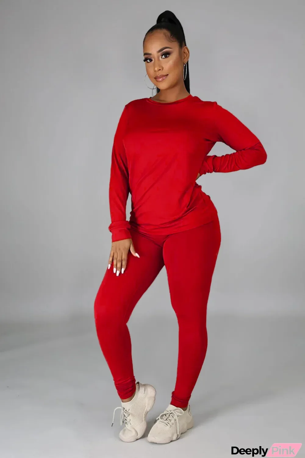 Autumn Casual Solid O-Neck Shirt and Pants Set