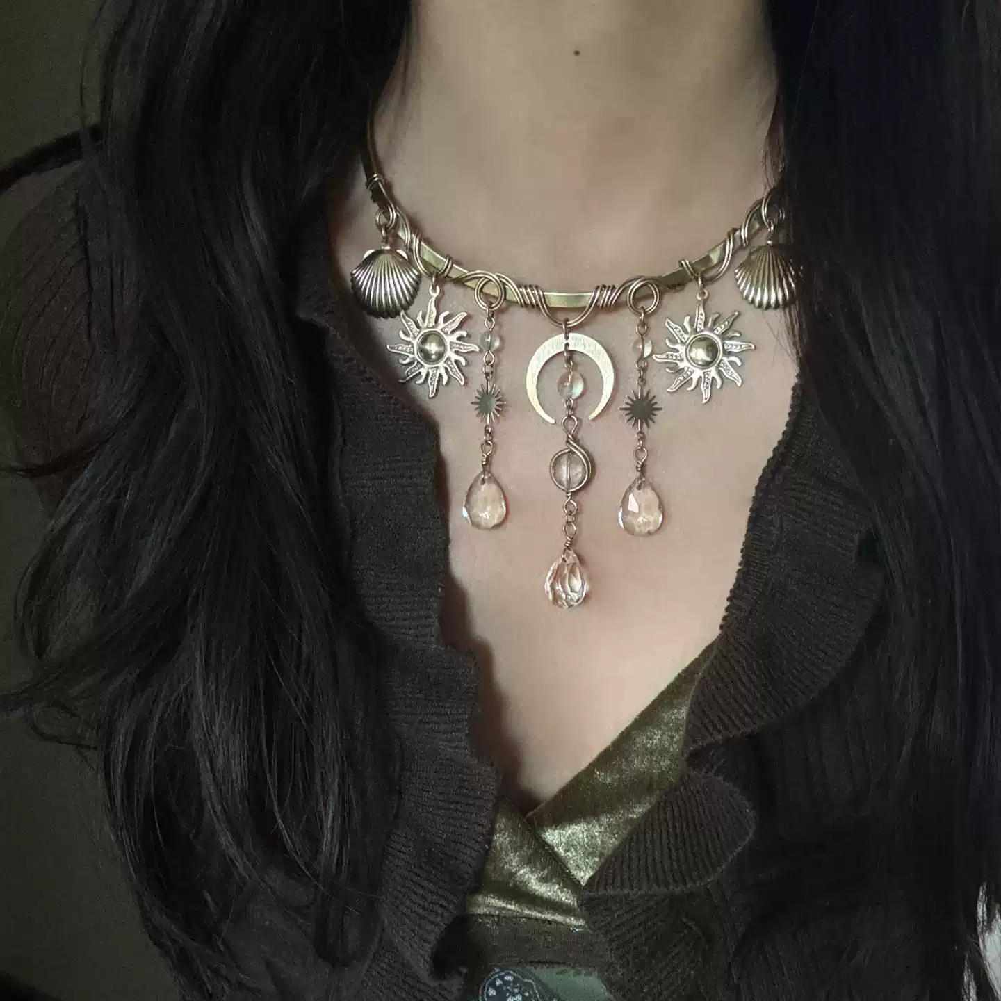 Sun Goddess¡¿ Vintage Wire-Wrapped Sunflower Teardrop Pendant Necklace