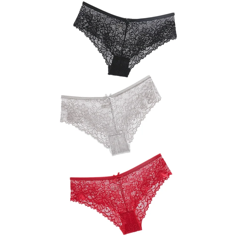 3Pcs Hot Panties for Woman Underwear Sexy Lace Breathable Soft Lingerie Female Briefs Panty Sexy Transparent Women's Underpants