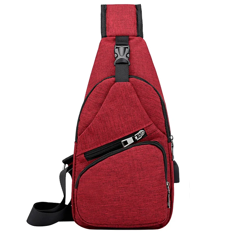 USB Charging Port Chest Bags Oxford Cloth Men Fanny Pack Handbag (Red)