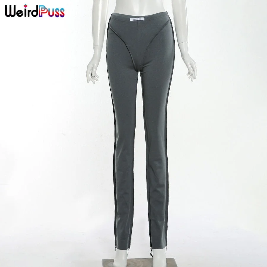 Weird Puss Striped Patchwork Pencil Pants Women Skinny Elastic High Autumn Leggings Trousers Streetwear Casual Wild Sweatpants