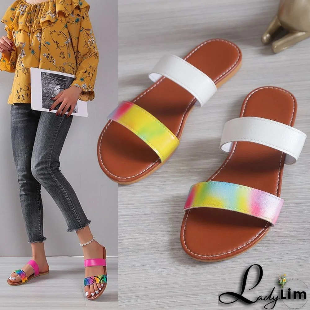 Summer Plus Size Women's Shoes Multi-Color Low Heel Slip On Sandals and Slippers Women