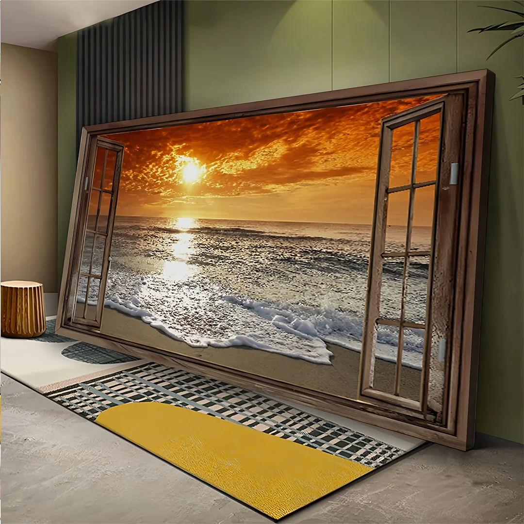 Sunset Beach Landscape Window Canvas Wall Art