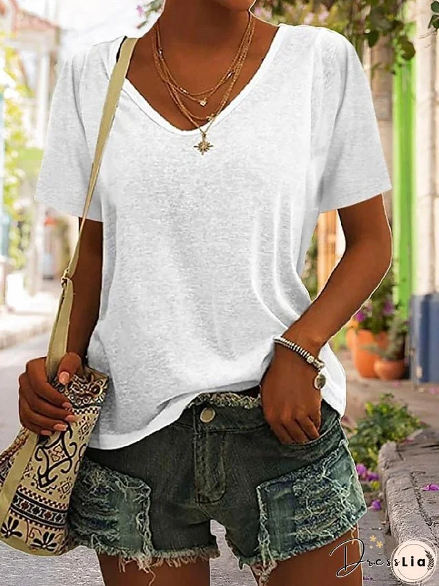 Women's Blouse T Shirt Tee Basic Plain Daily V Neck T-shirt Sleeve Regular Summer White Black Blue Purple Dark Red