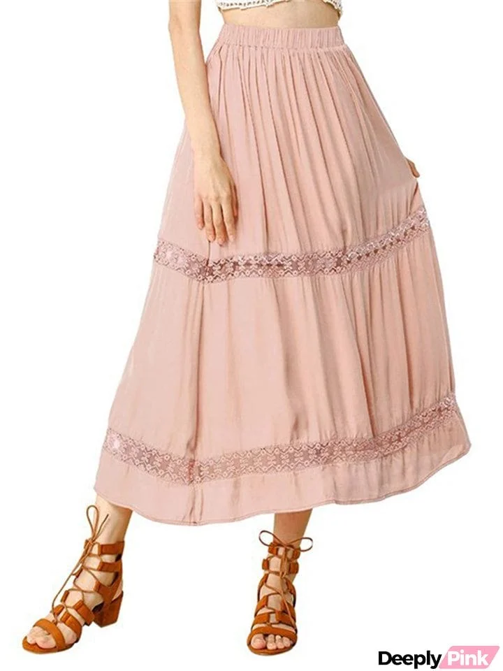 Casual High Waist Solid Color Lace Decorated Skirts