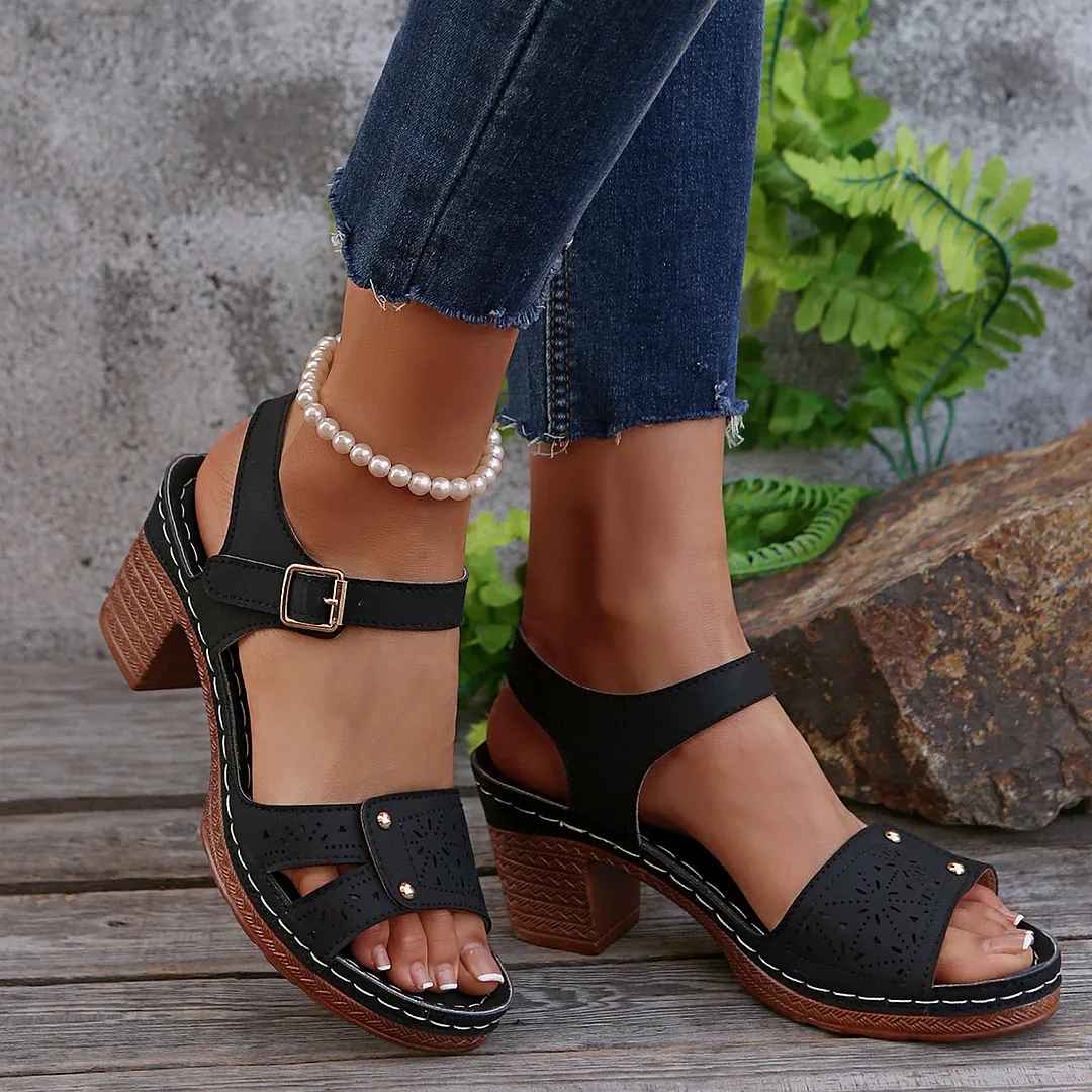 Breakj Breakj New One-Word With Slope Heel Sandals Women's Shoes Large Size Fish Mouth Slope And Thick-Soled Sandals