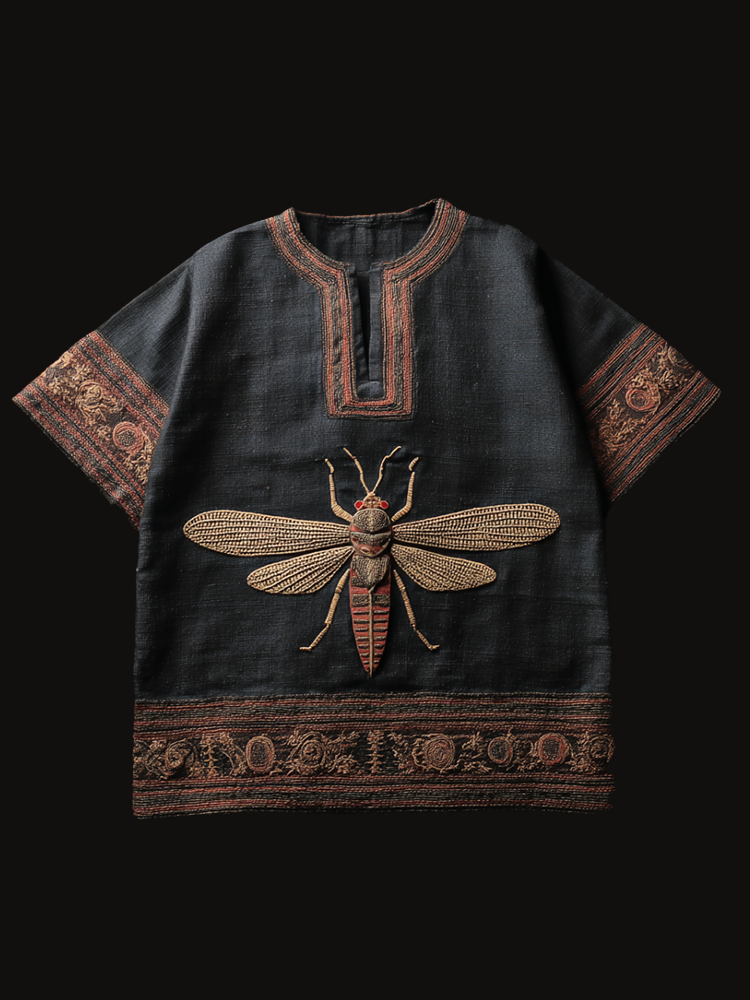 Comstylish African Tribal Insect Wind Retro Cotton And Linen T-shirt