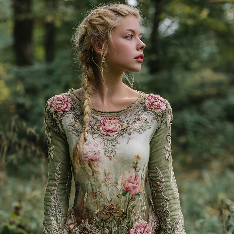 Vintage Floral Pattern Celtic Mythology Women's Long Sleeve Shirt