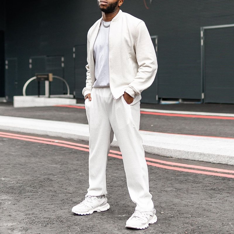Fashion White Jacket And Pants Two Piece Set