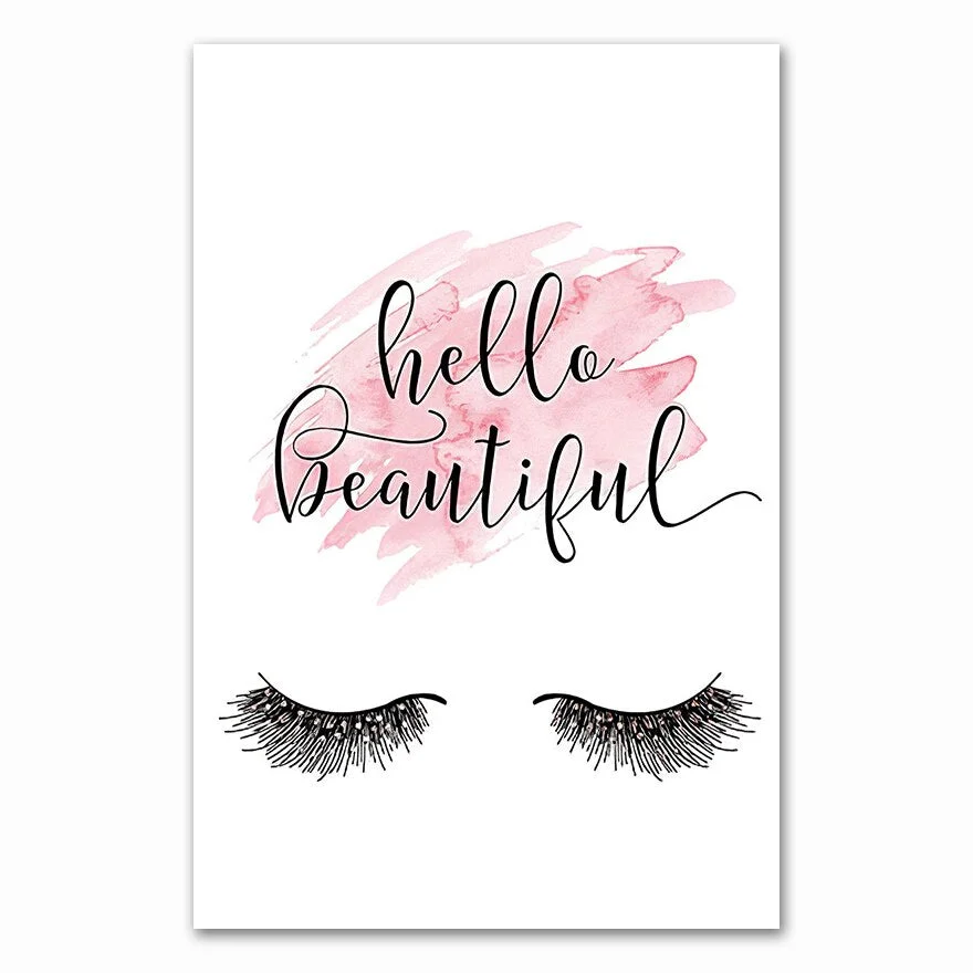 Pink Flower Perfume Fashion Poster Eyelash Lips Makeup Print Canvas Art Painting Wall Picture Modern Girl Room Home Decoration