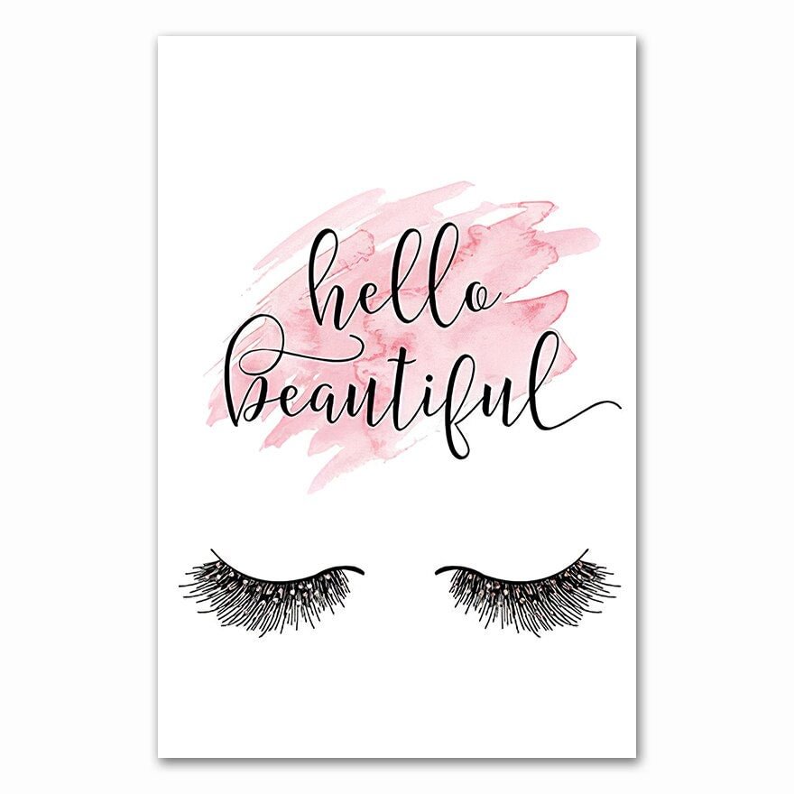 Pink Flower Perfume Fashion Poster Eyelash Lips Makeup Print Canvas Art Painting Wall Picture Modern Girl Room Home Decoration