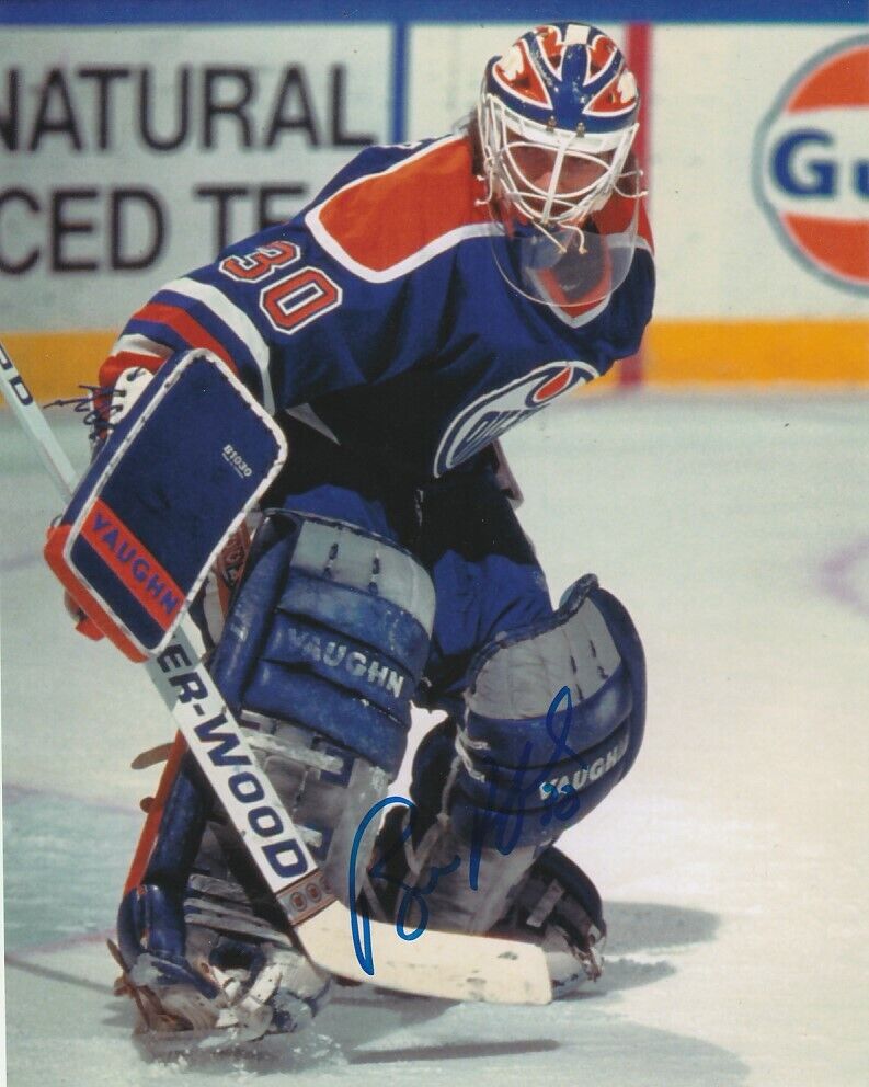 VINTAGE BILL RANFORD SIGNED EDMONTON OILERS GOALIE 8x10 Photo Poster painting #5 Autograph