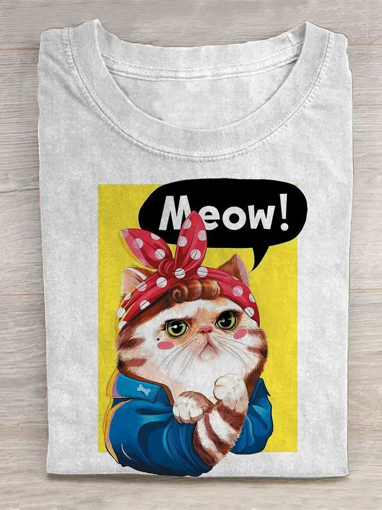 Abstract Art Illustration Cat Print T-Shirt