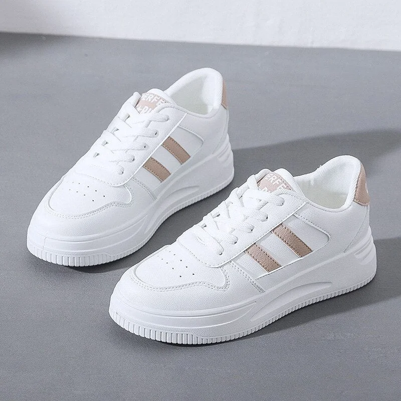 Women Fashion Sneakers Leather Platform Shoes Summer Women White Sneakers Breathable Trainers Light Weight Large Size Sneaker