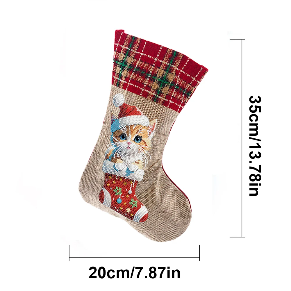 New DIY Linen Diamond Painting Christmas Socks 5D Rhinestone Xmas Socks for Kid Gift(20*35cm)