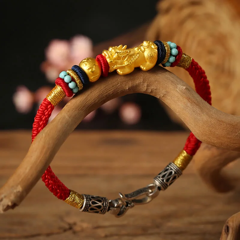 999 Gold PiXiu Om Mani Padme Hum Wealth String Braided Couple Bracelet