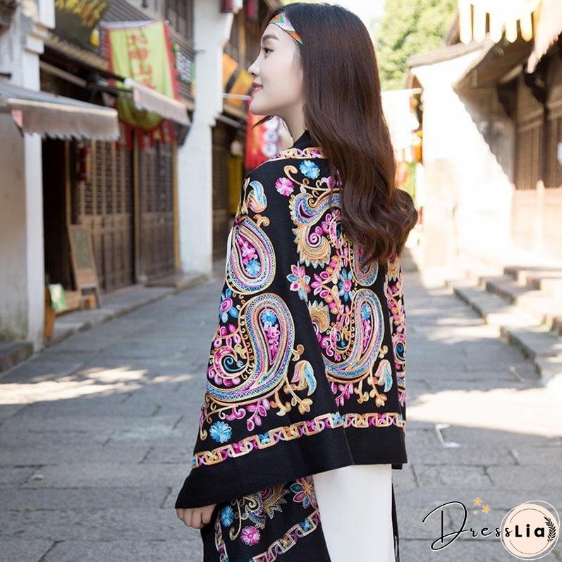 Tibetan and Nepal embroidered flower imitation cashmere scarf for women outside with sunscreen air-conditioning shawl