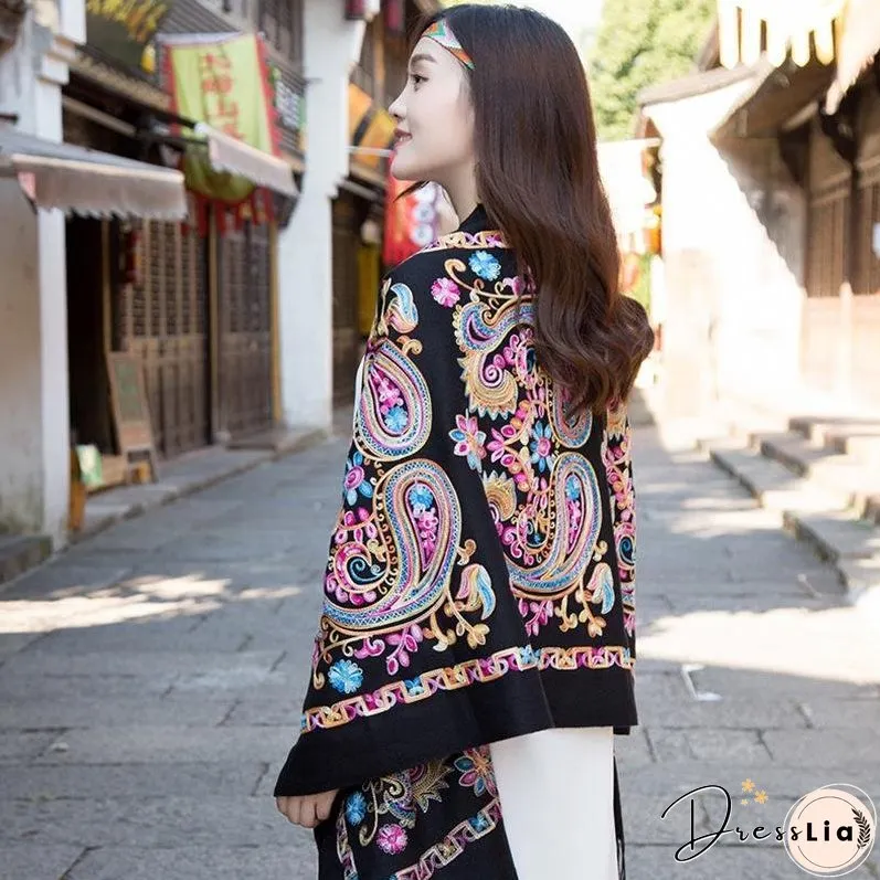 Tibetan and Nepal embroidered flower imitation cashmere scarf for women outside with sunscreen air-conditioning shawl