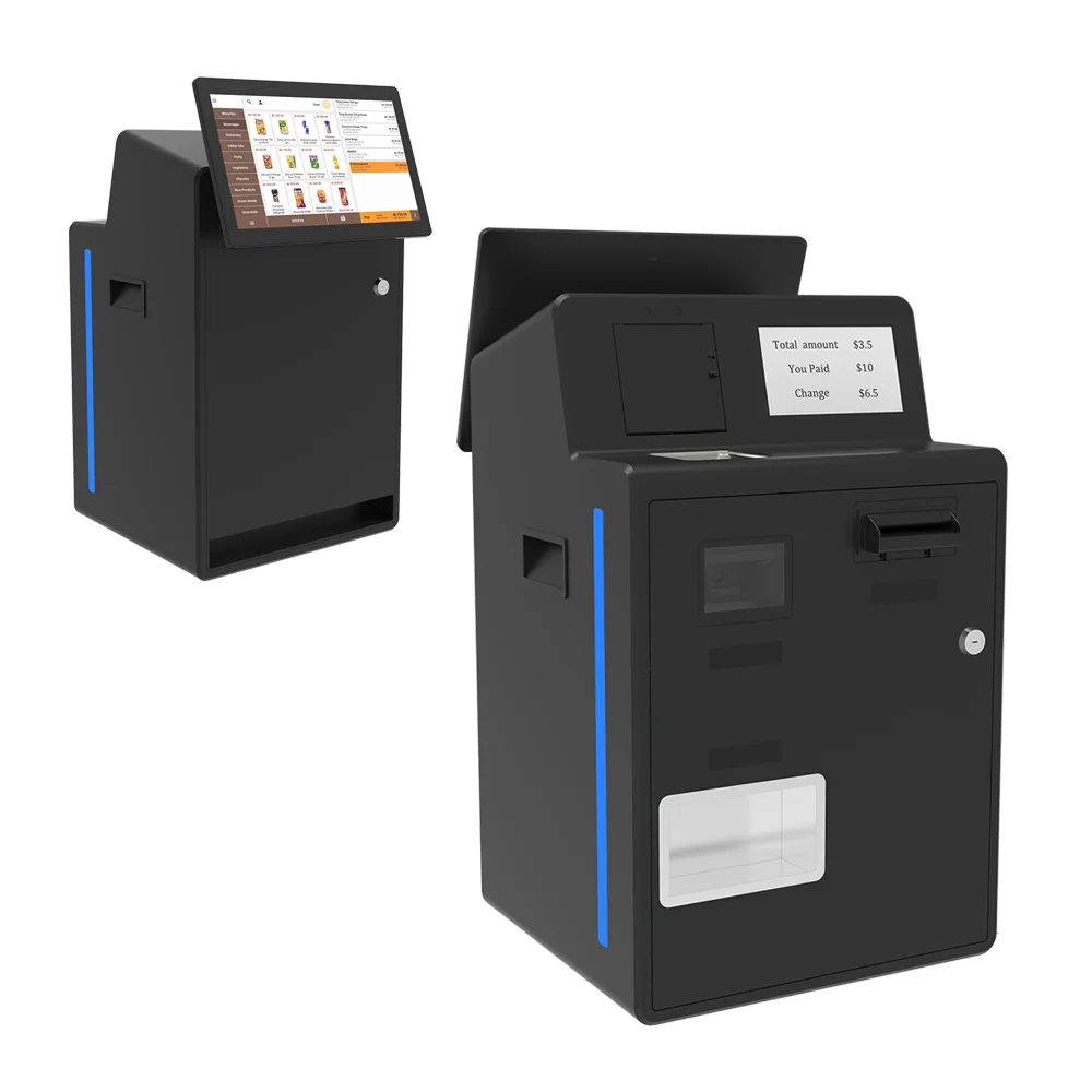 RFID Supermarket Restaurant Smart Bill Payment RFID Self Checkout Kiosk Machine With Cash Acceptor