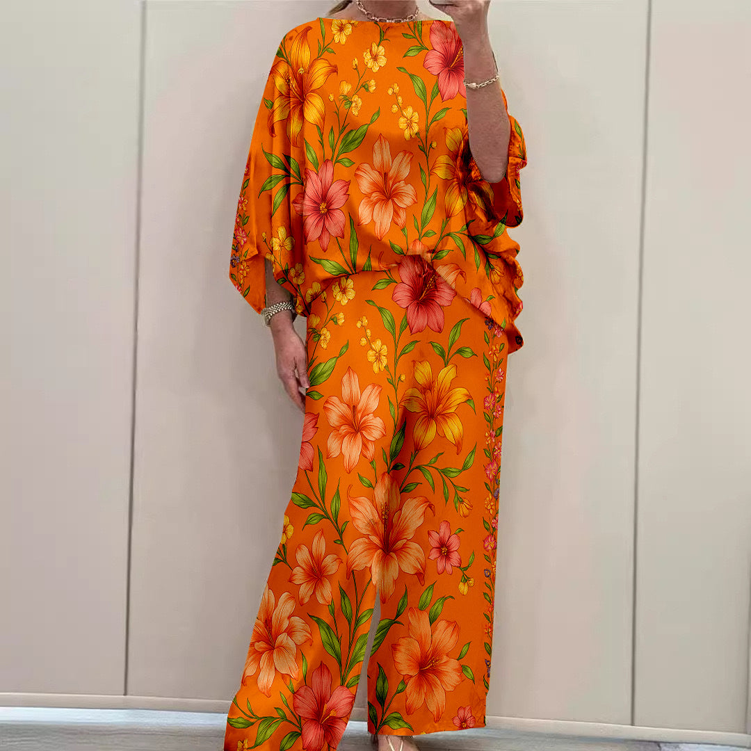 Women Long Sleeve V-neck Graphic Floral Printed Top