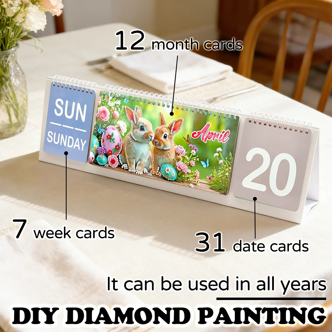 2026 Beautiful Flower DIY Diamond Art Painting Desk Calendar Special Shaped Drill Monthly Flip Tabletop Calendar Kit for Adults Beginners Gift Home Office Decor