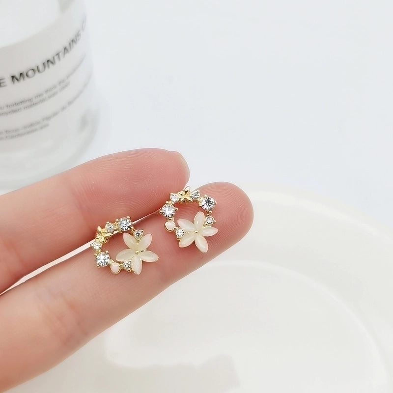 Minimalist Heart Shape Flower Resin Inlay Artificial Pearls Rhinestones Drop Earrings 1 Pair