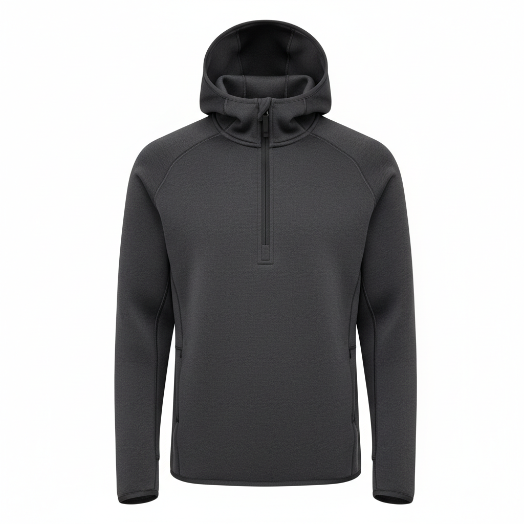 thesupersurf Black Hooded Fleece Jacket with Half-Zip Closure 