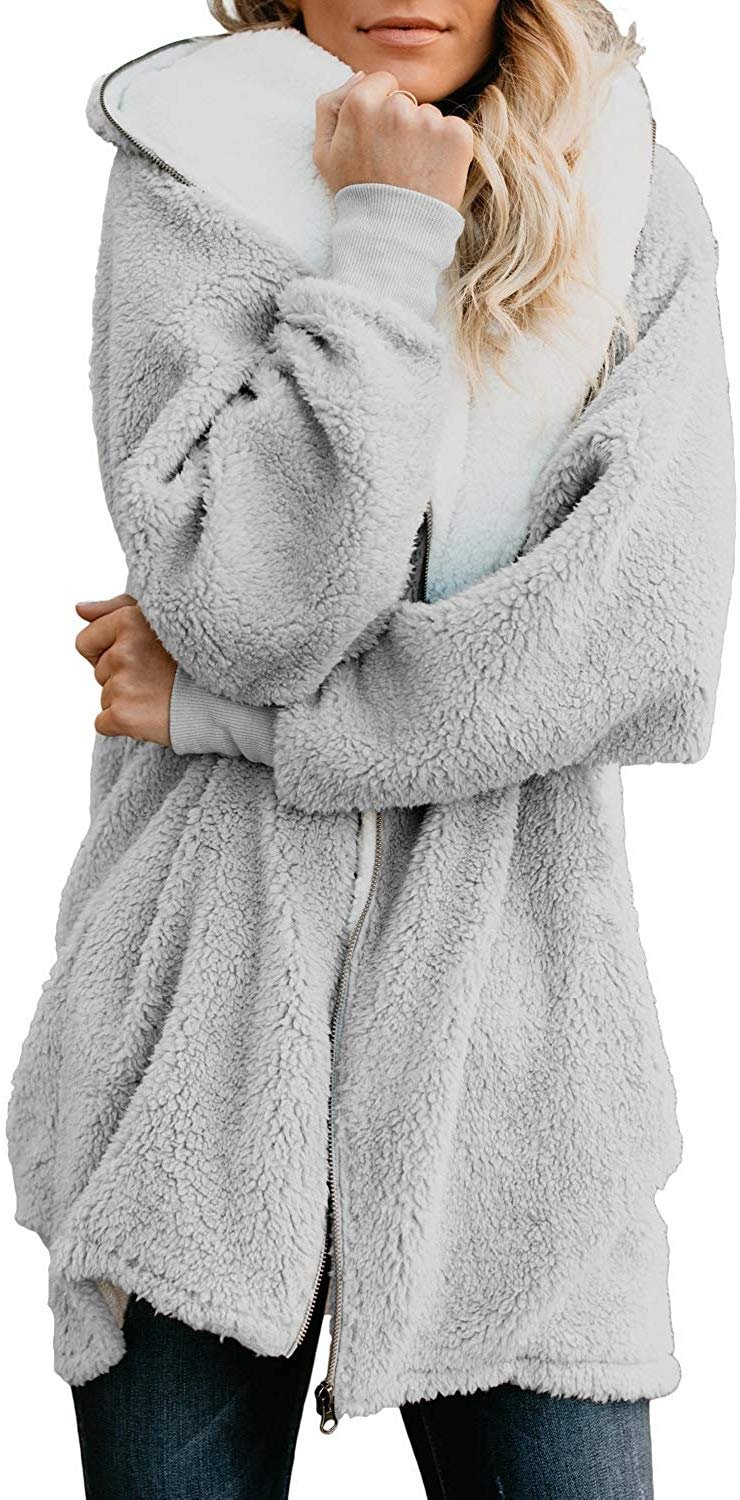 Wool Coats Lapel Plush Jacket Oversized Jacket with Pockets Womens Winter Coats