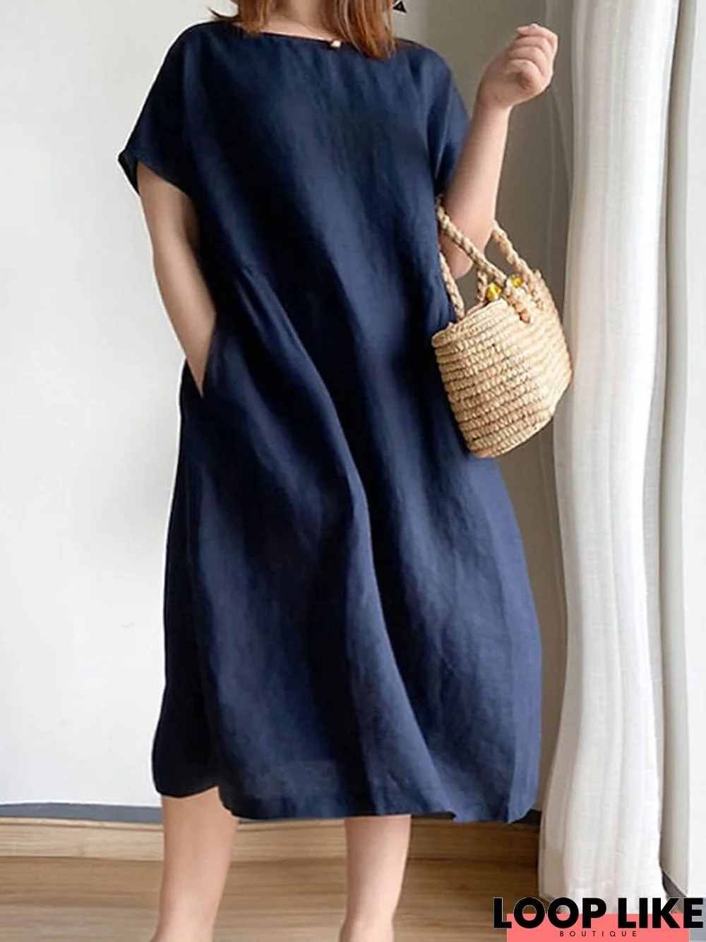 Women's Plus Size Holiday Dress Solid Color Crew Neck Short Sleeve Spring Summer Work Basic Knee Length Dress Causal Daily Dress