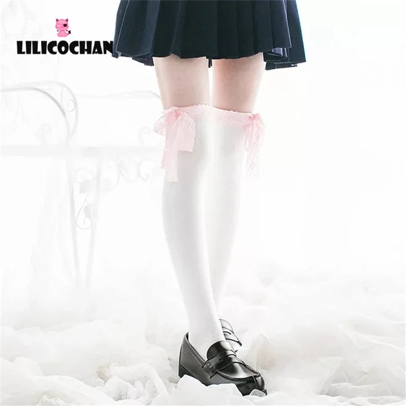 Lolita Stocking Womens Anime Cosplay Maid Girls Lace Top Thigh High Over Knee Leg Warmer Leggings Sexy Cotton Socks Kawaii Style